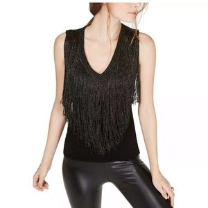 INC Metallic Fringe V-Neck Tank Top Sweater Shirt